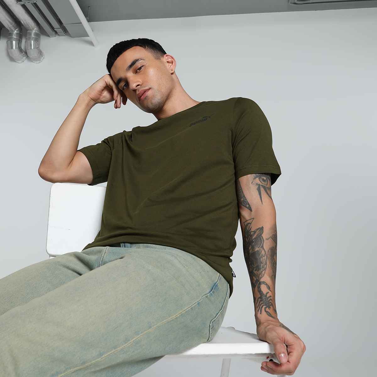 Puma Men's T-Shirt Small Logo - Deep Olive | M