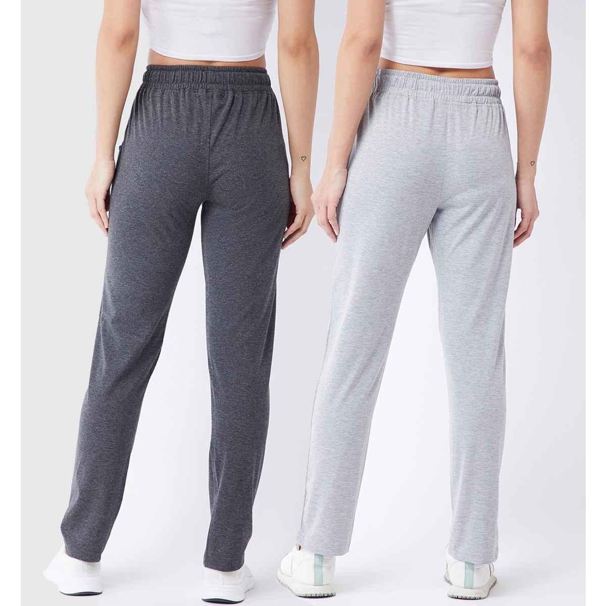 Modeve Women's Cotton Blend Solid Track Pant for Summer | Grey and Light Grey | M
