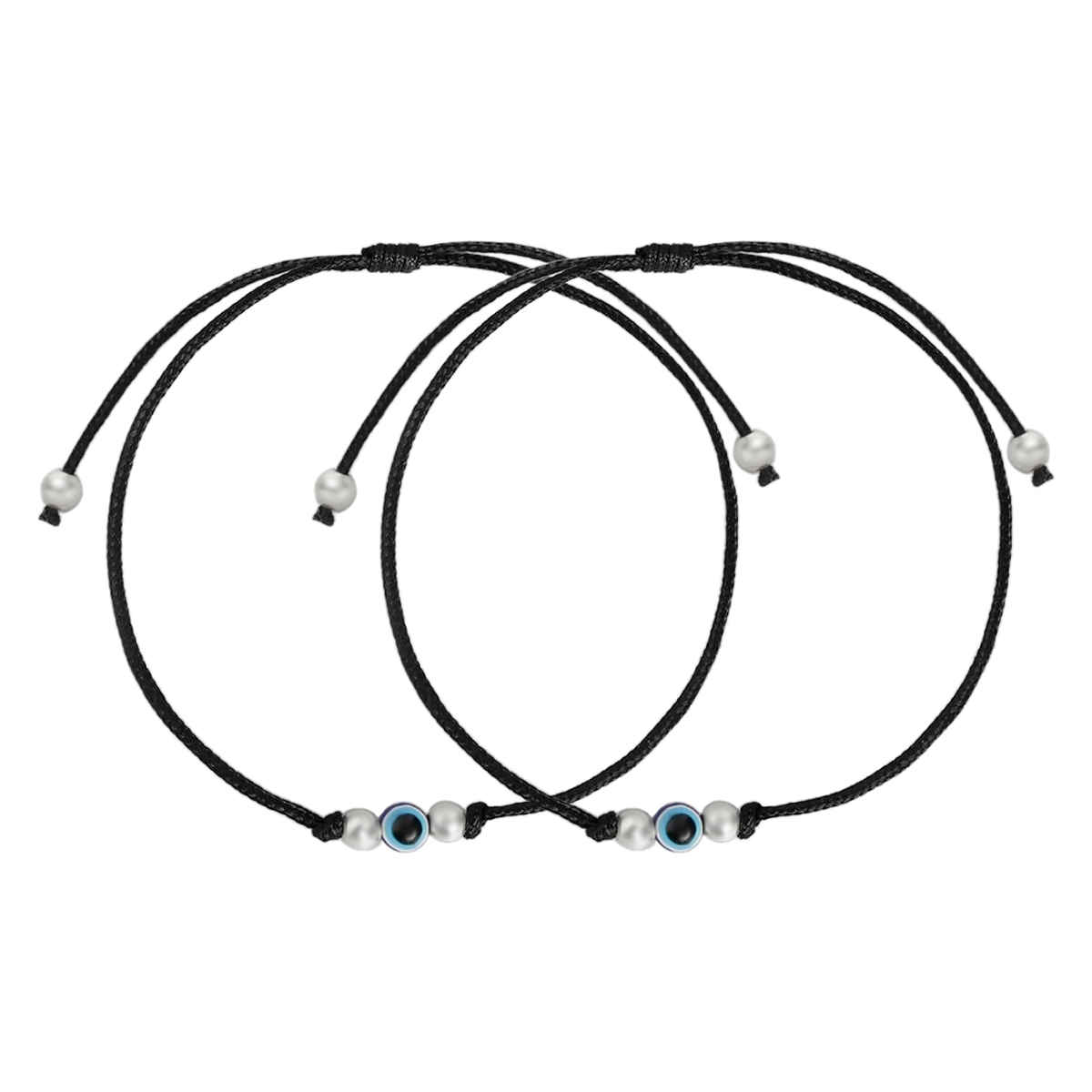 Zavya Uni Evil Eye 925 Sterling Silver Thread Anklets | Rhodium Plated Adjustable Pair | ANK-60212