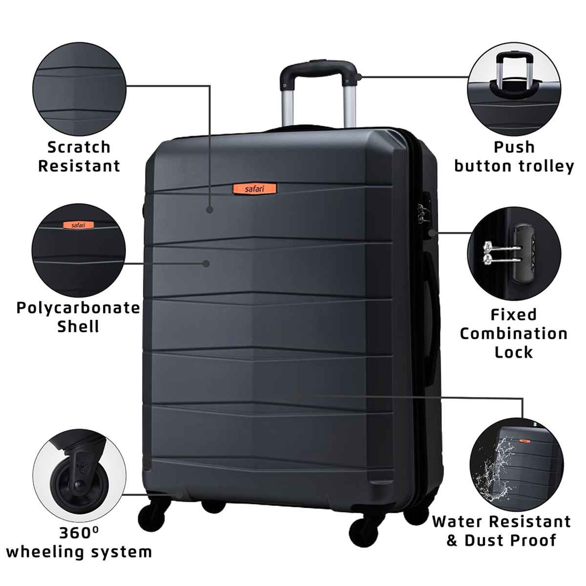 Safari Unisex Polycarbonate 90 L Retractable Hard Luggage Trolley Bag | Multicolour - L