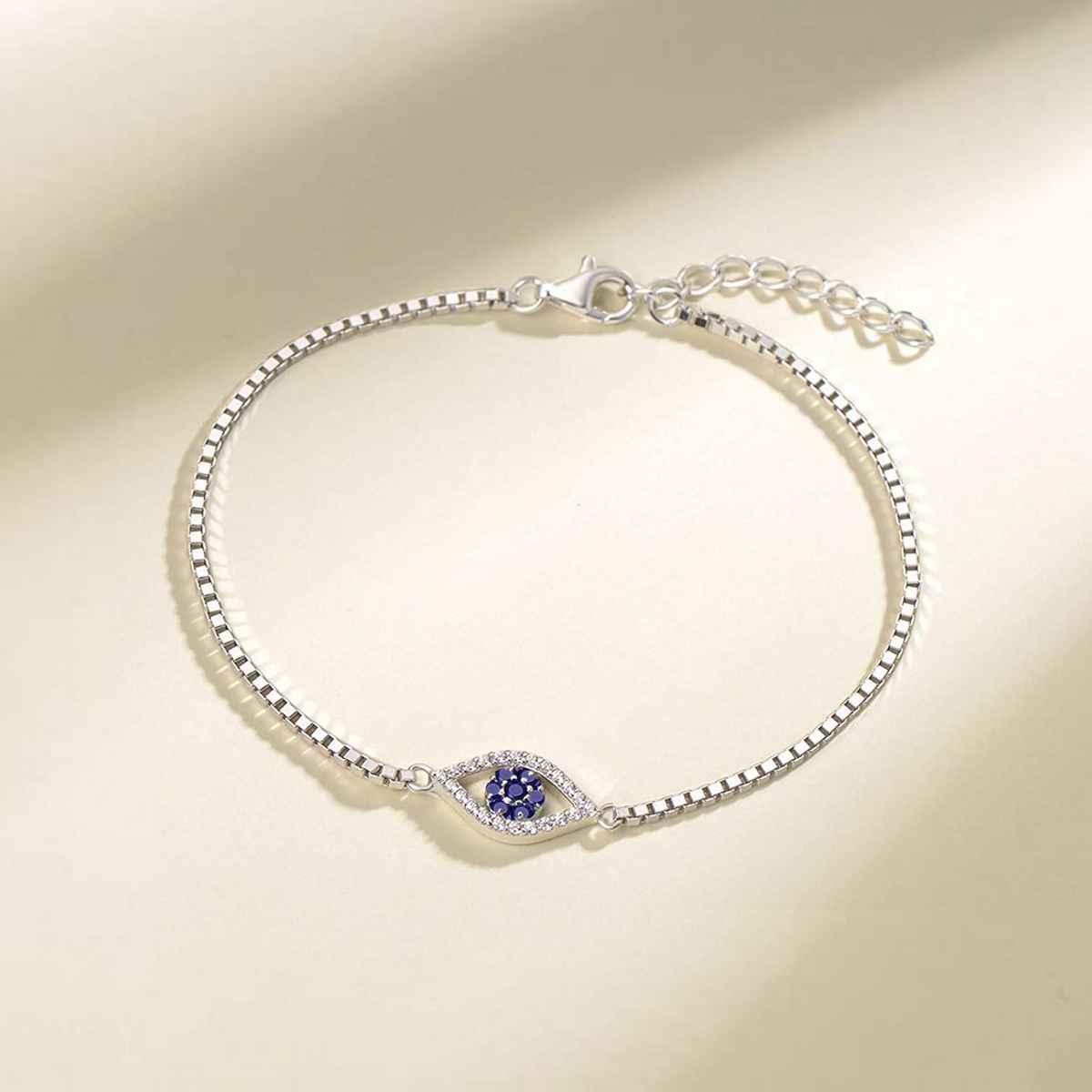 Zavya Evil eye CZ Rhodium Plated 925 Sterling Silver Chain Bracelet Gift Hamper