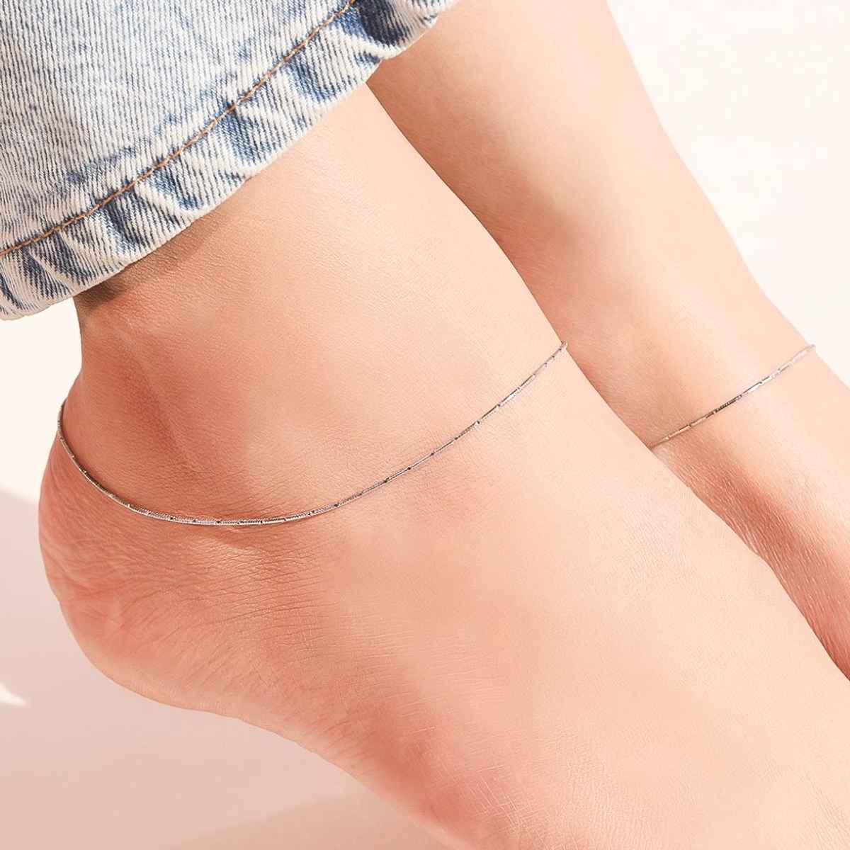 Zavya Sleek Minimal Chain 925 Sterling Silver Anklets for Women | Rhodium Plated Pair | ANK-60020