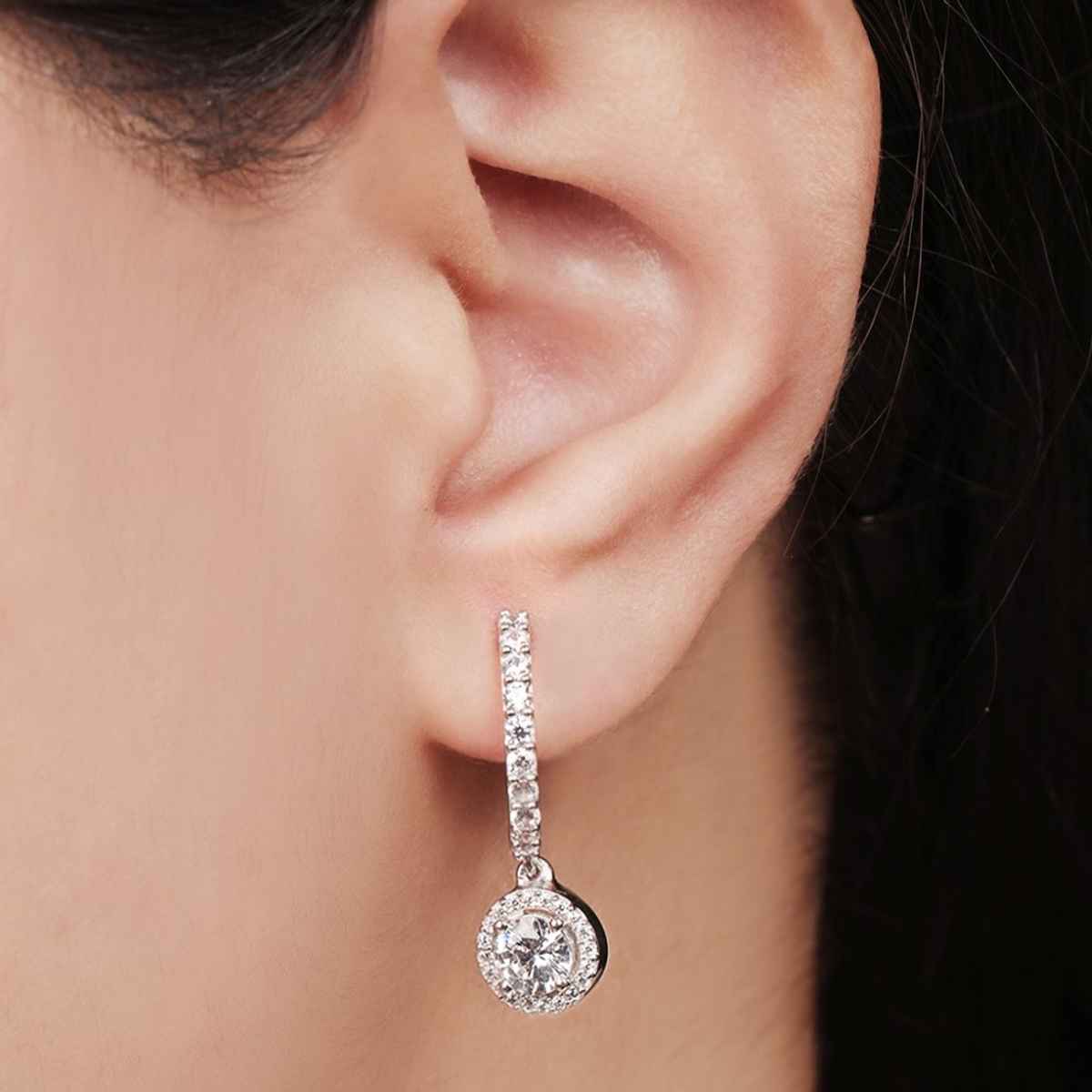 Zavya Circular CZ Rhodium Plated 925 Sterling Silver Dangle