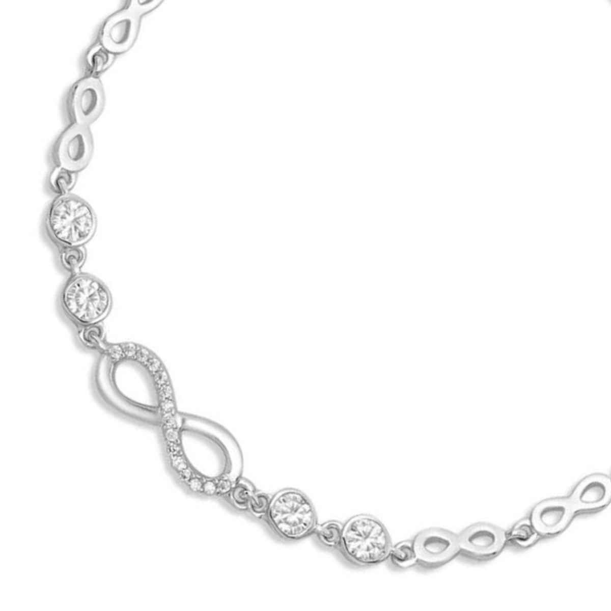 Zavya Infinity CZ Rhodium Plated 925 Sterling Silver Link Bracelet