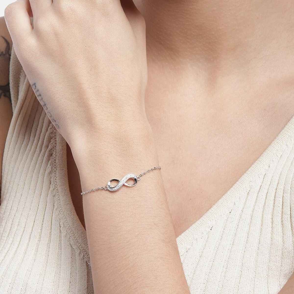 Zavya infinity CZ Rhodium Plated 925 Sterling Silver Chain Bracelet Gift Hamper