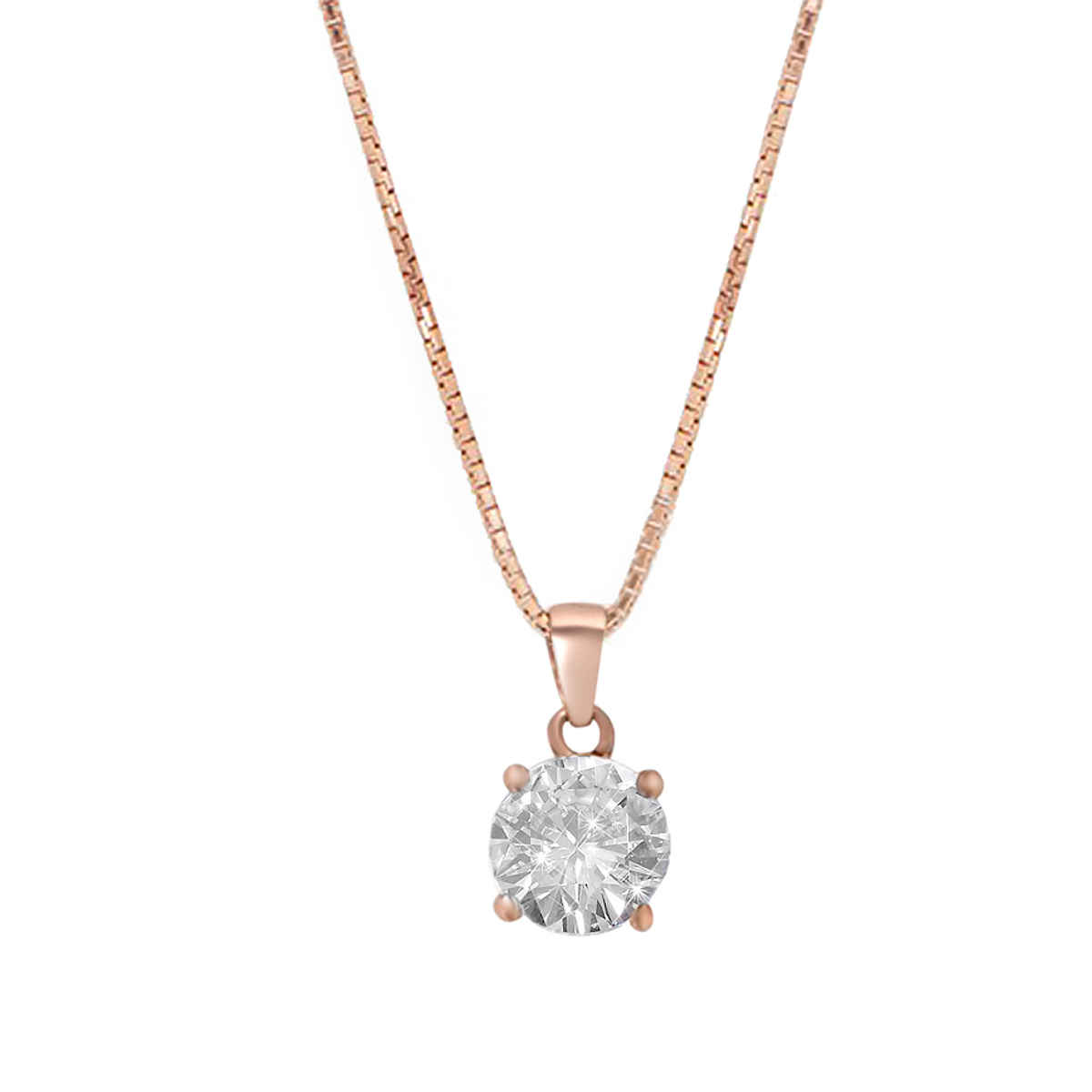 Zavya Solitaire CZ Rose Gold Plated 925 Sterling Silver Pendant Necklace