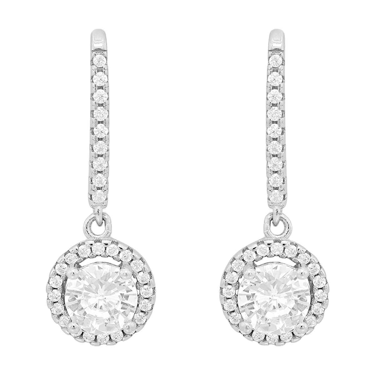 Zavya Circular CZ Rhodium Plated 925 Sterling Silver Dangle