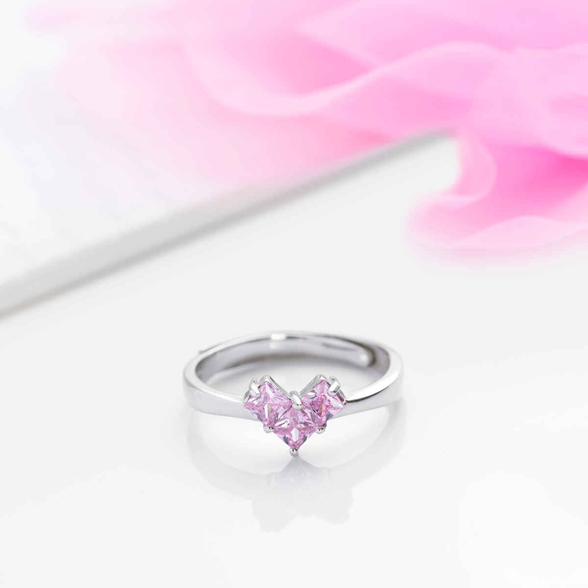 Zavya Heart CZ Rhodium Plated 925 Sterling Silver Ring