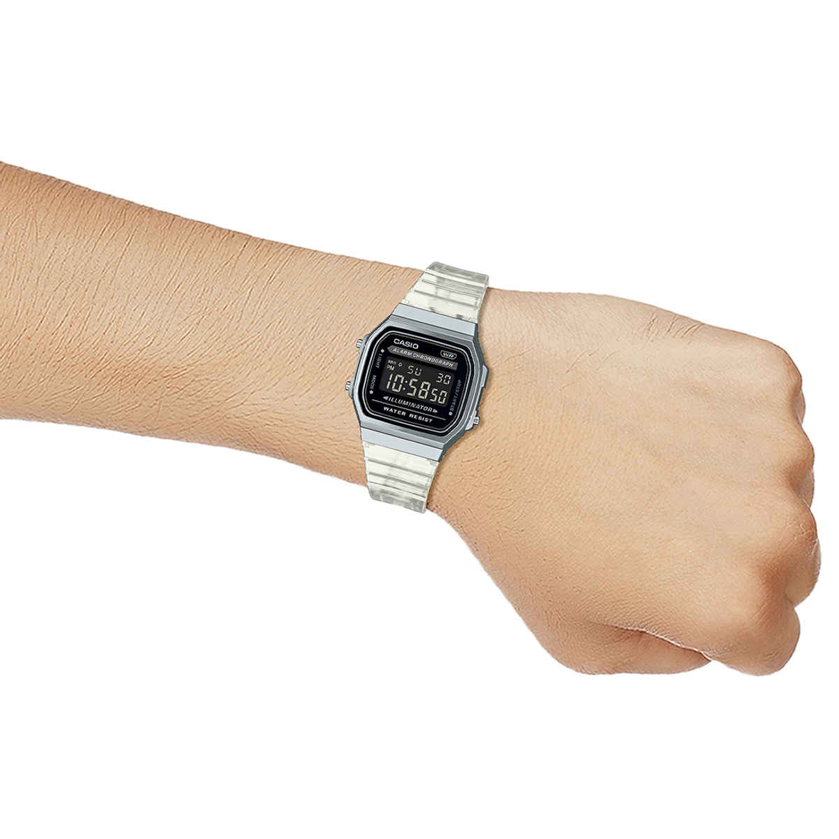 Casio Unisex Vintage A168XES-1BDF Digital Black Dial Watch | Transparent Resin Strap (D306)
