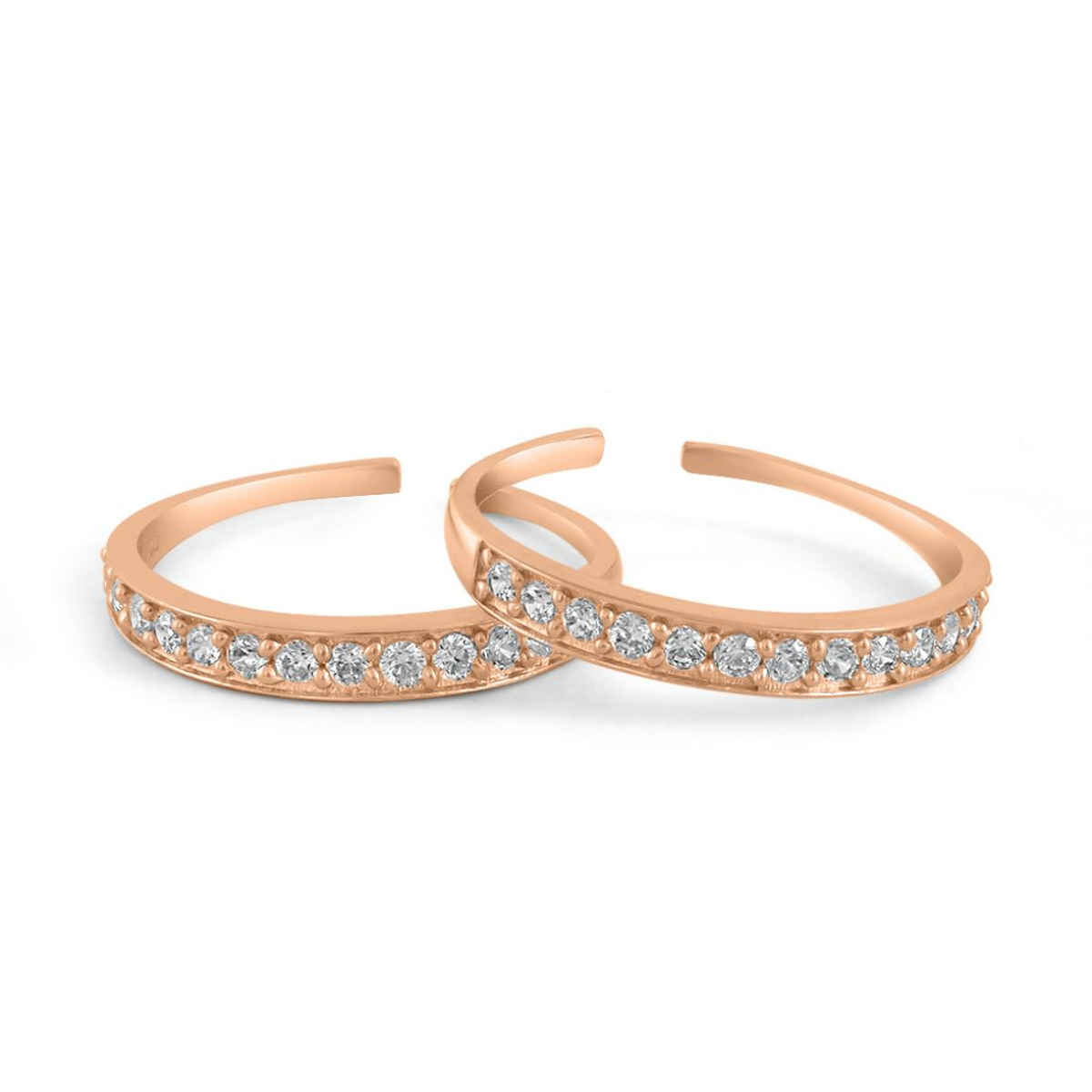 Zavya One line CZ CZ Rose Gold Plated 925 Sterling Silver Toe Ring