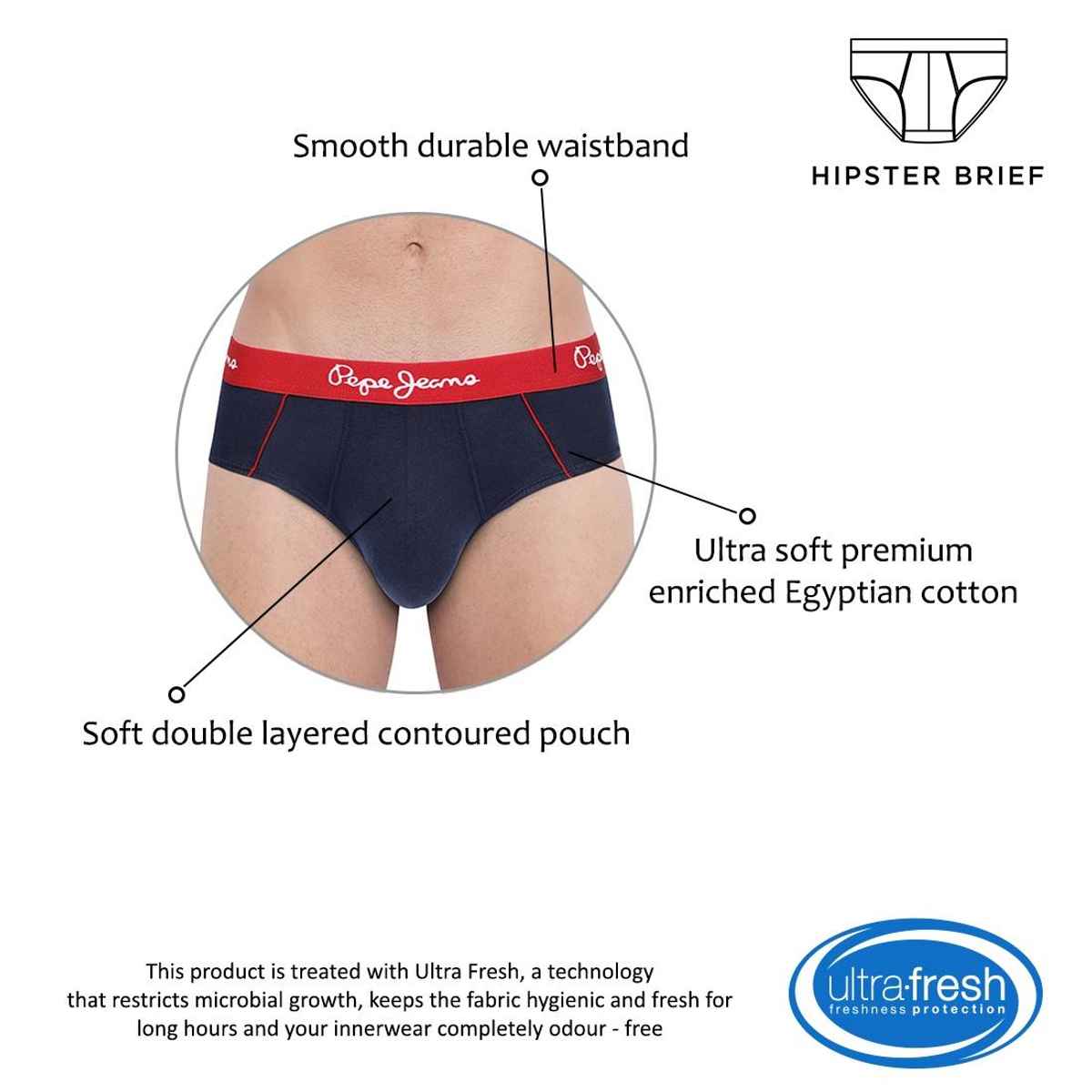 Pepe Jeans Mens Charcoal Melange 100% Cotton Solid Brief - Pack of 2 (L) Comfort Fit, Soft Fabric
