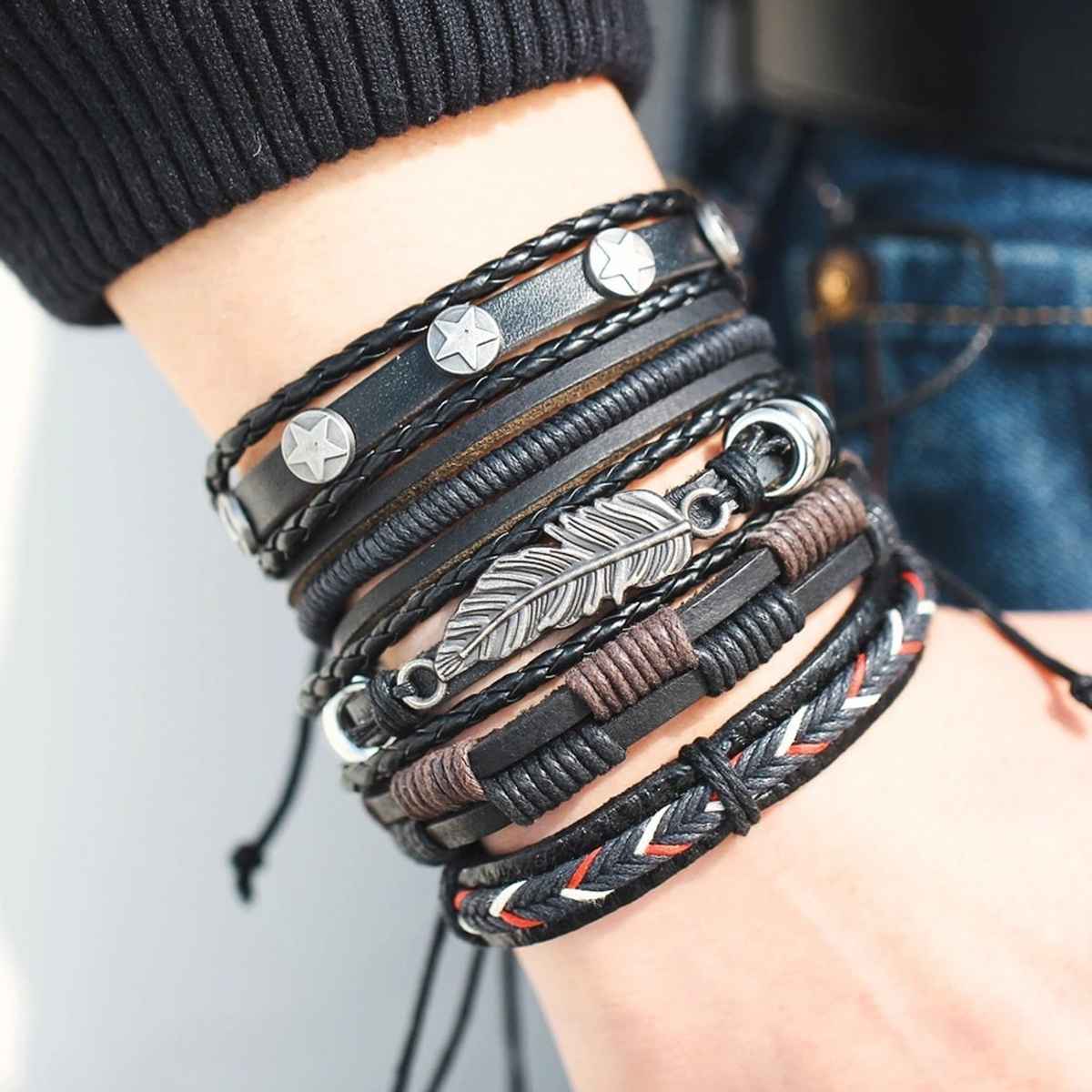 Shining Diva Fashion Stylish Multi Strand Leather Bracelet for Men | 9904b