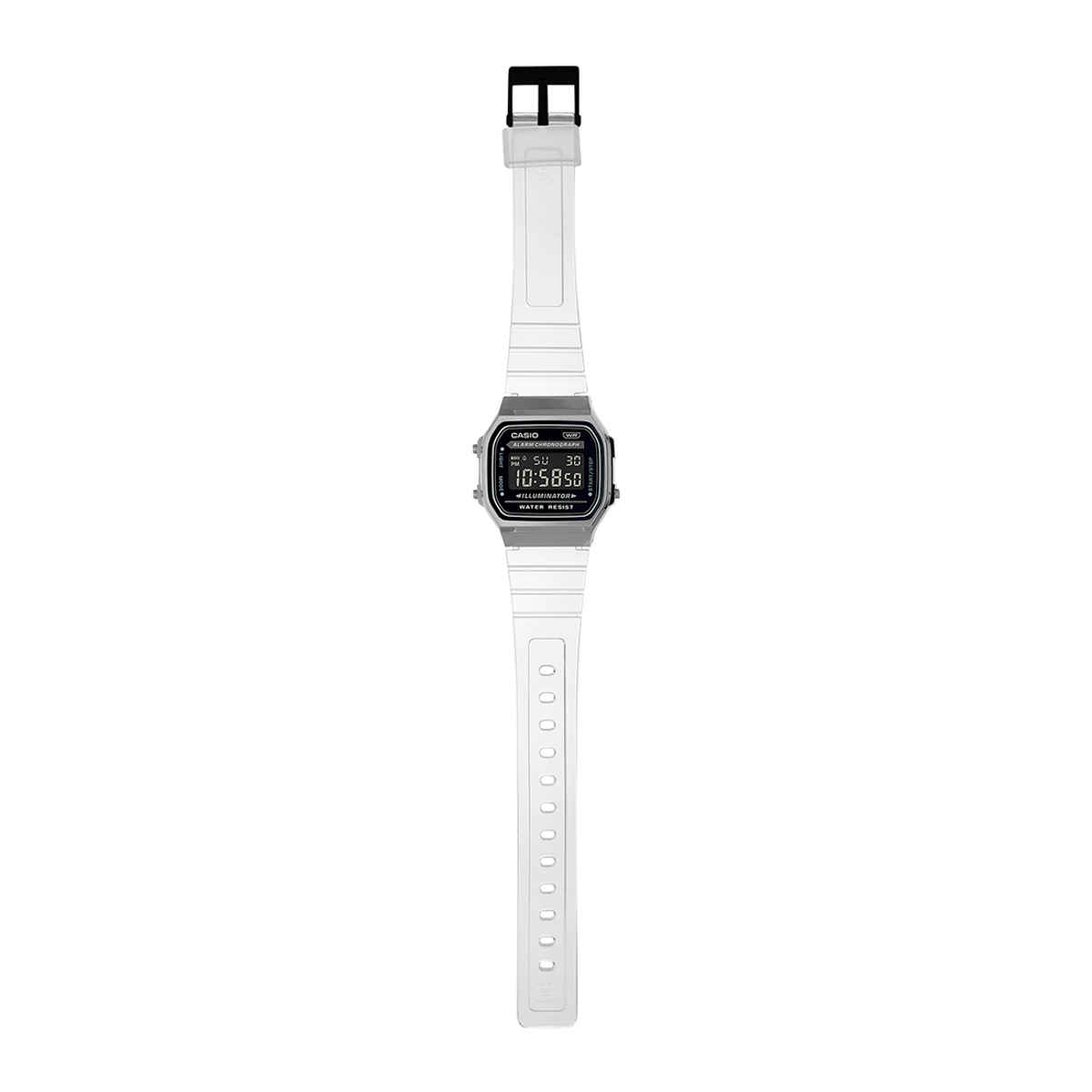 Casio Unisex Vintage A168XES-1BDF Digital Black Dial Watch | Transparent Resin Strap (D306)