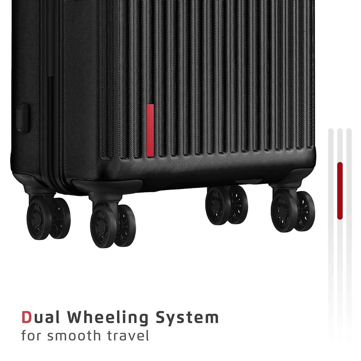 Safari Unisex Textured Polycarbonate 68 L Retractable Hard Luggage Trolley Bag | Black - L