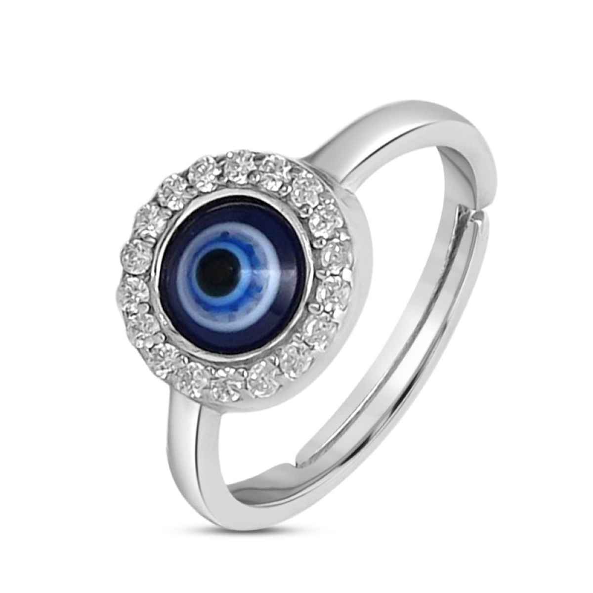 Zavya Evil Eye CZ Rhodium Plated 925 Sterling Silver Ring
