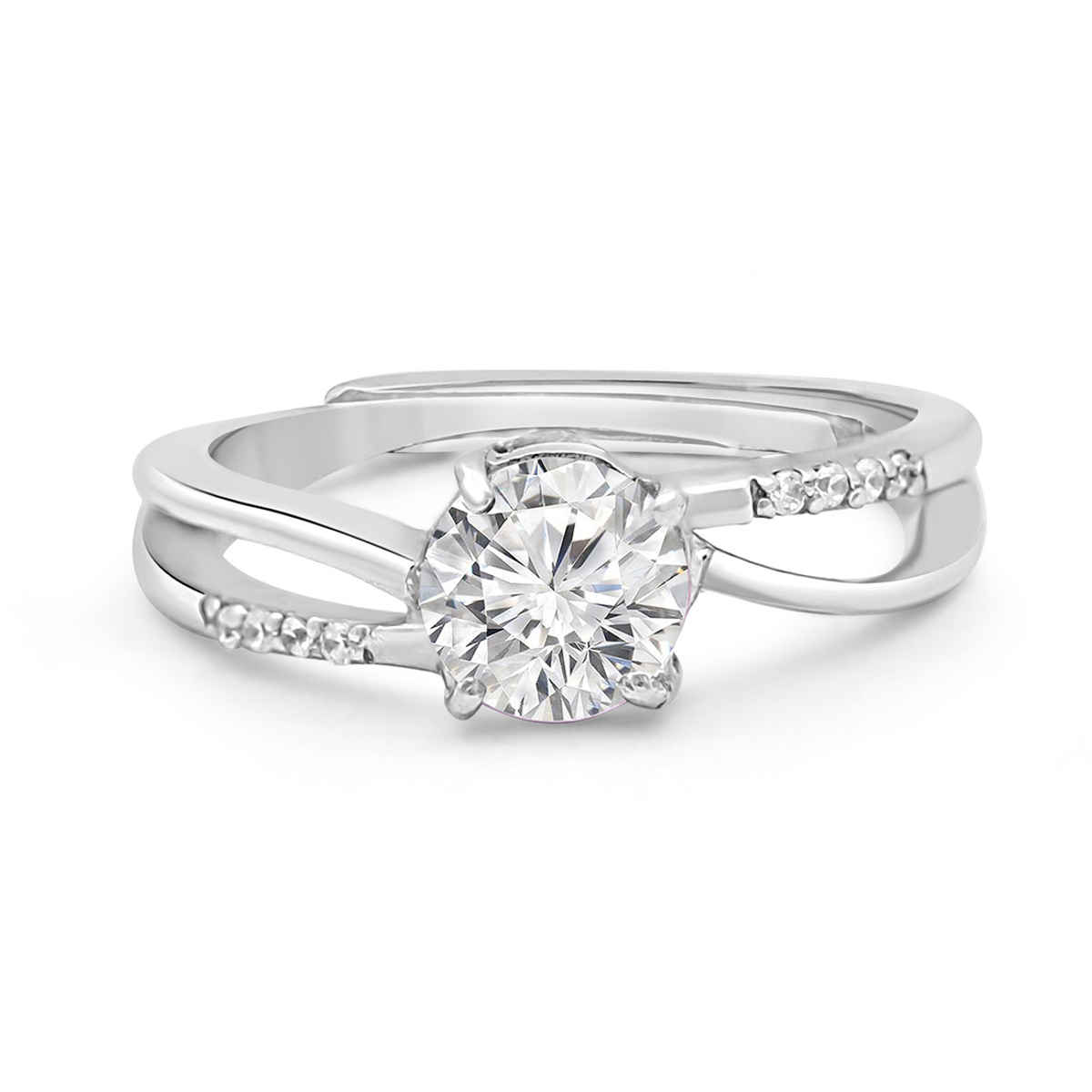 Zavya Solitaire CZ Rhodium Plated 925 Sterling Silver Ring