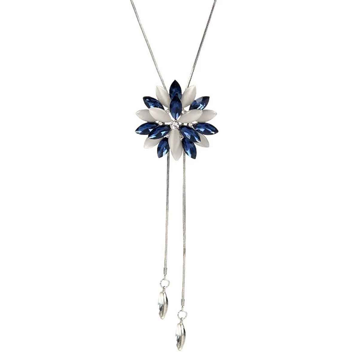 Shining Diva Fashion Stylish Crystal Flower Silver Plated Long Chain Pendant for Women Rrsd10734np
