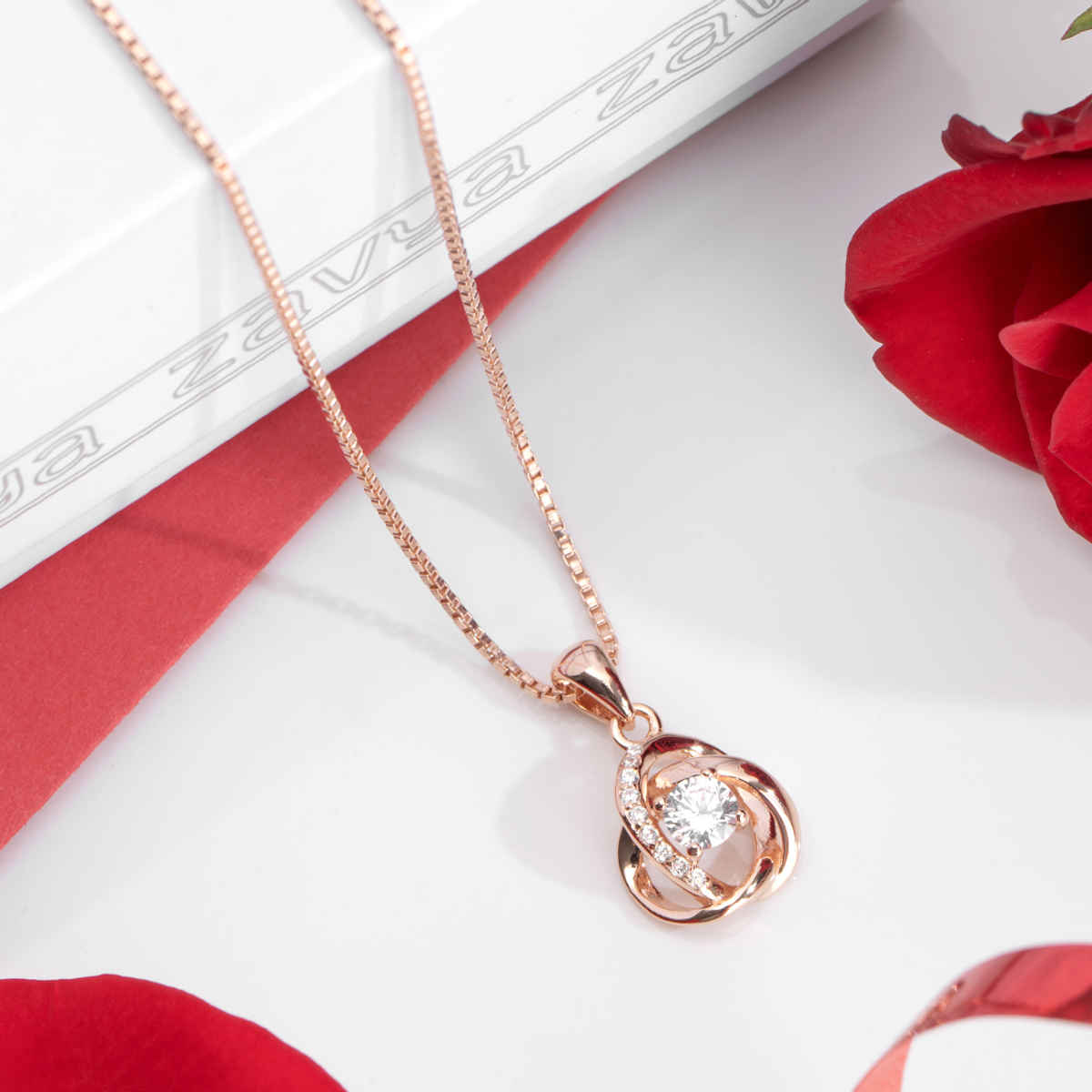Zavya Floral CZ Rose Gold Plated 925 Sterling Silver Pendant Necklace