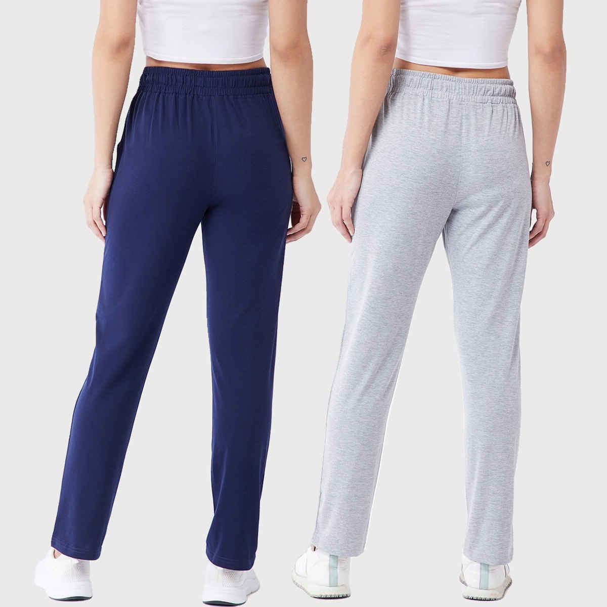 Modeve Women's Cotton Blend Solid Track Pant for Summer | Navy and Light Grey | M