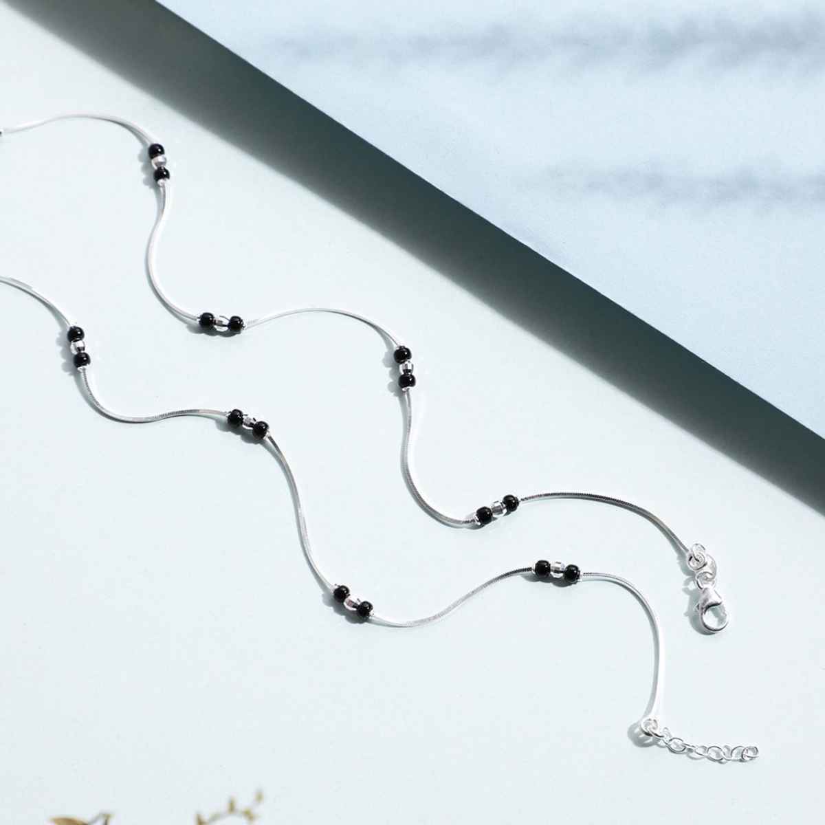 Zavya Shimmering Harmony 925 Sterling Silver Beaded Anklets | Rhodium Plated Pair | ANK-60269