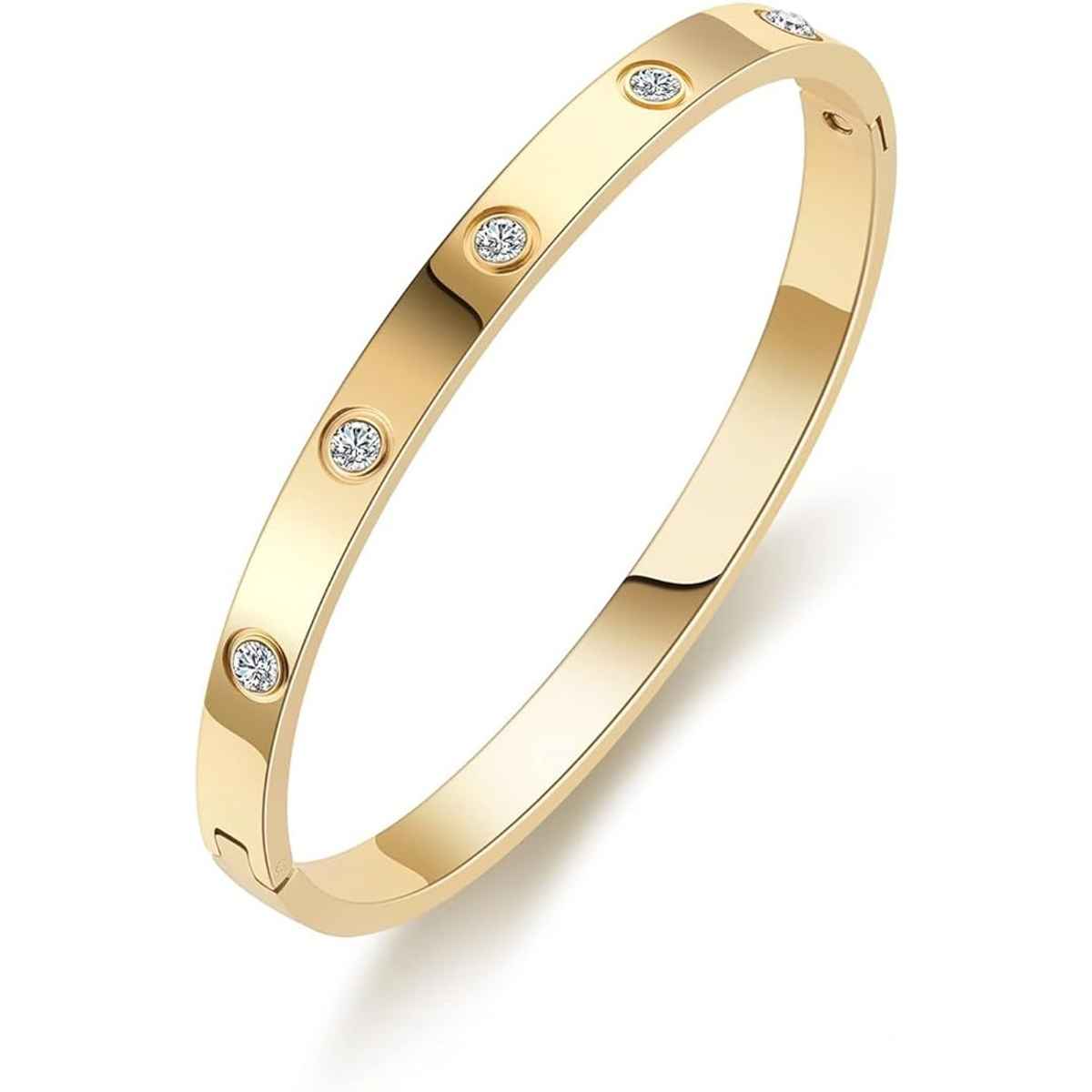 Shining Diva Fashion Stylish Stainless Steel Crystal Bangle Bracelet for Women and Girls | 15747b