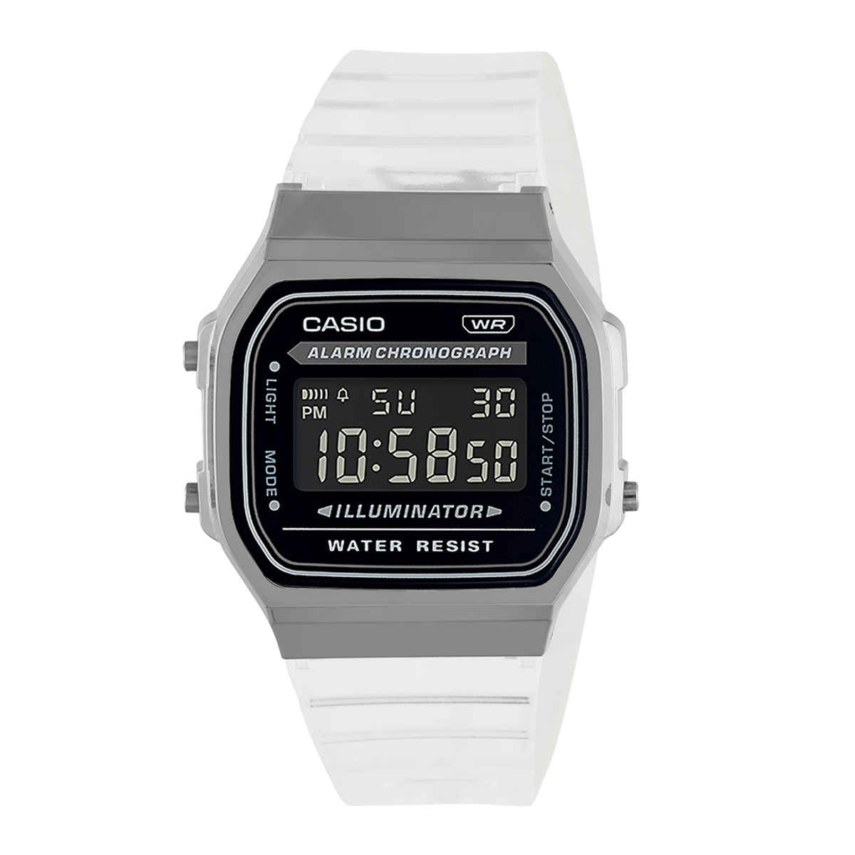 Casio Unisex Vintage A168XES-1BDF Digital Black Dial Watch | Transparent Resin Strap (D306)