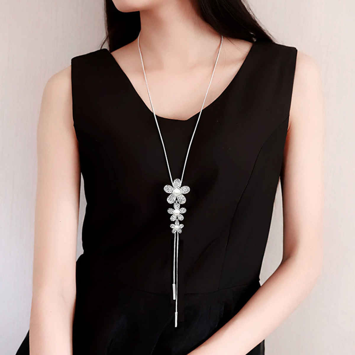 Yellow Chimes Floral Pendant Long Chain Necklace for Women