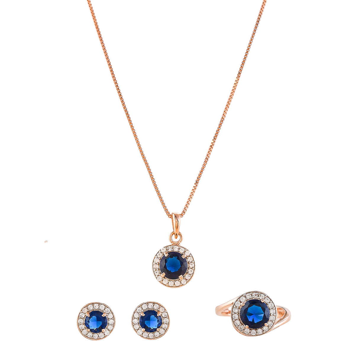 Voylla Sparkling Essentials Blue Round Cut Cluster Setting CZ Box Set
