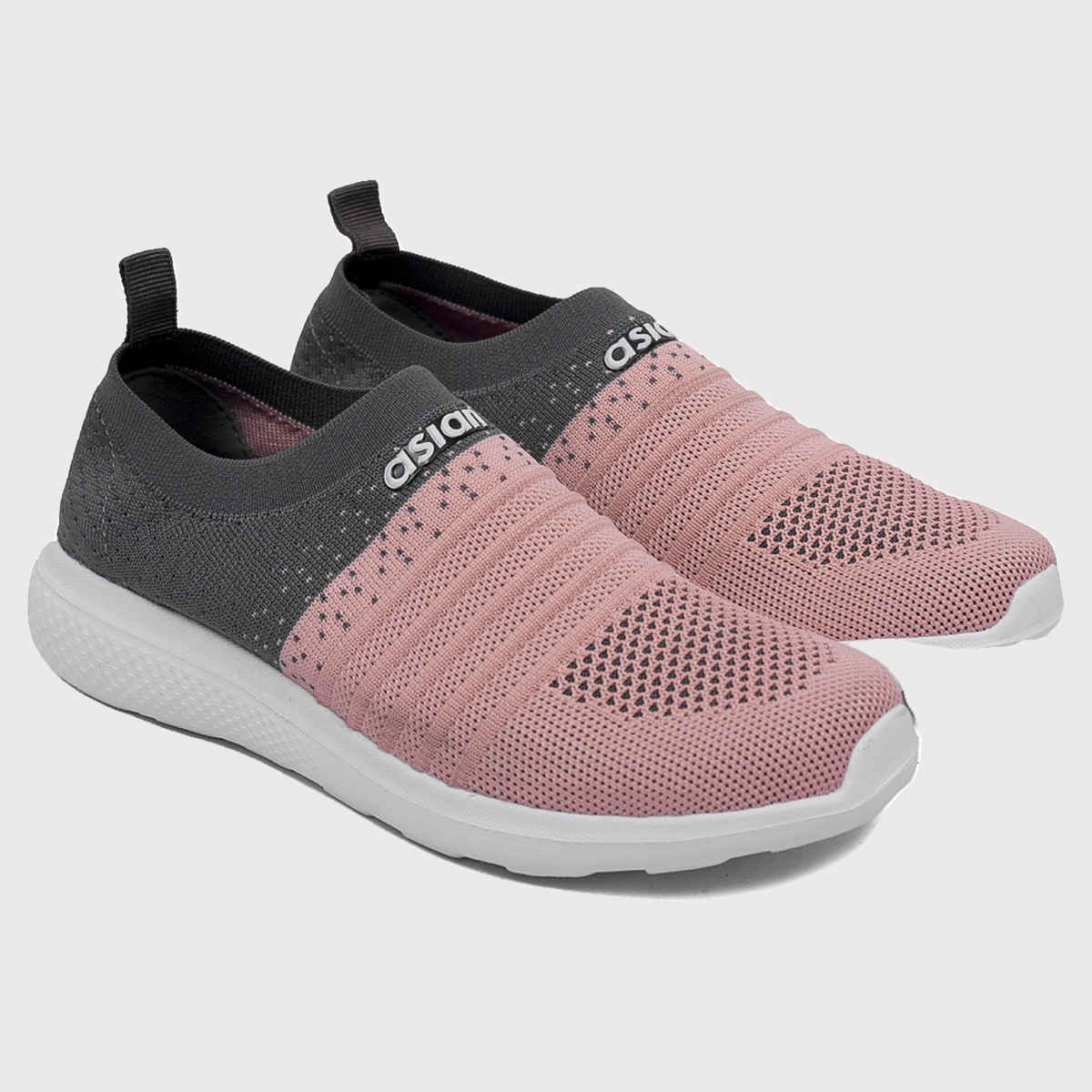 Asian Women s Elasto-02 Grey Pink Laceless Shoes | UK-6
