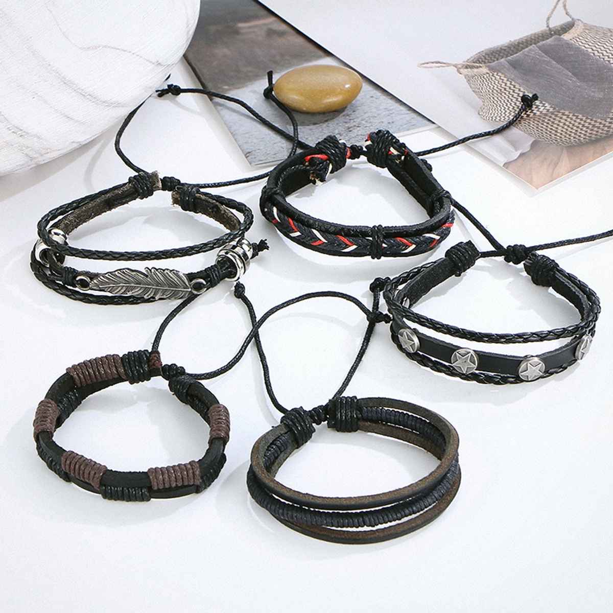 Shining Diva Fashion Stylish Multi Strand Leather Bracelet for Men | 9904b