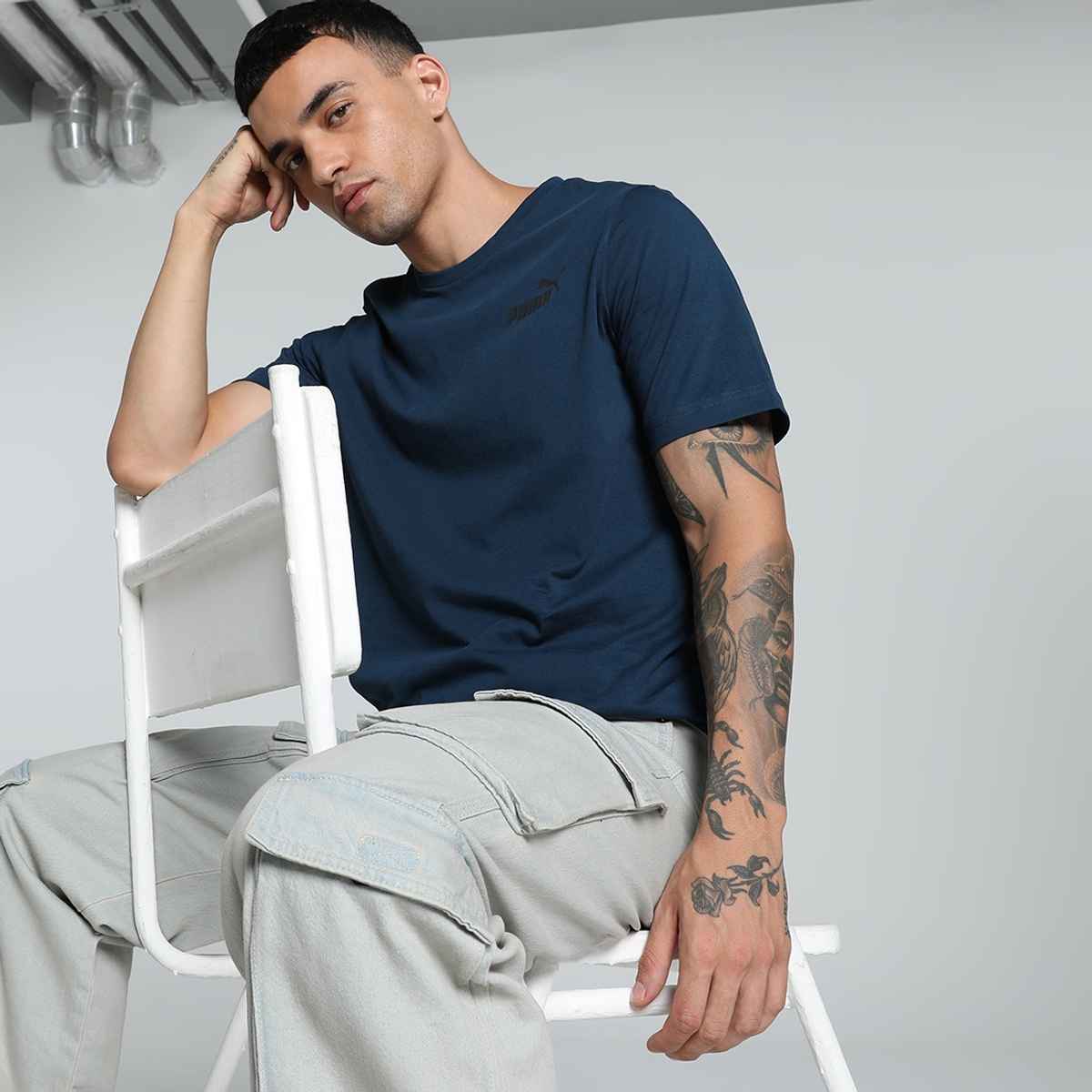 Puma Men's T-Shirt Small Logo - Marine Blue | XL