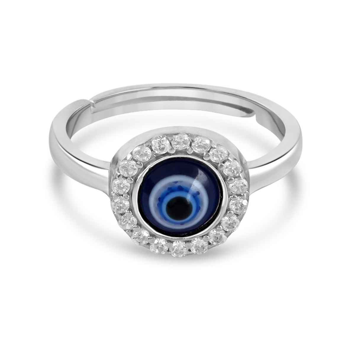 Zavya Evil Eye CZ Rhodium Plated 925 Sterling Silver Ring