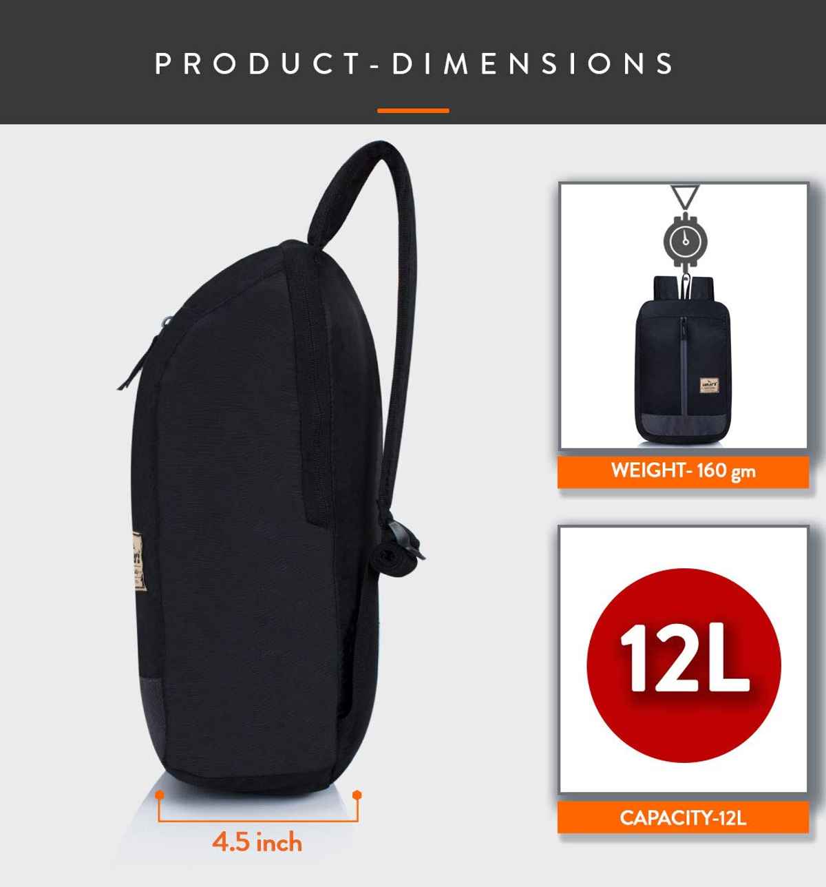 Lunar's Unisex Solid Polyester 12 L Backpack | Black