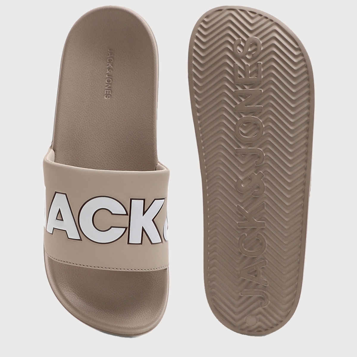 Jack & Jones Men's Outline Contrast Logo Pool Sliders | Beige - UK 6