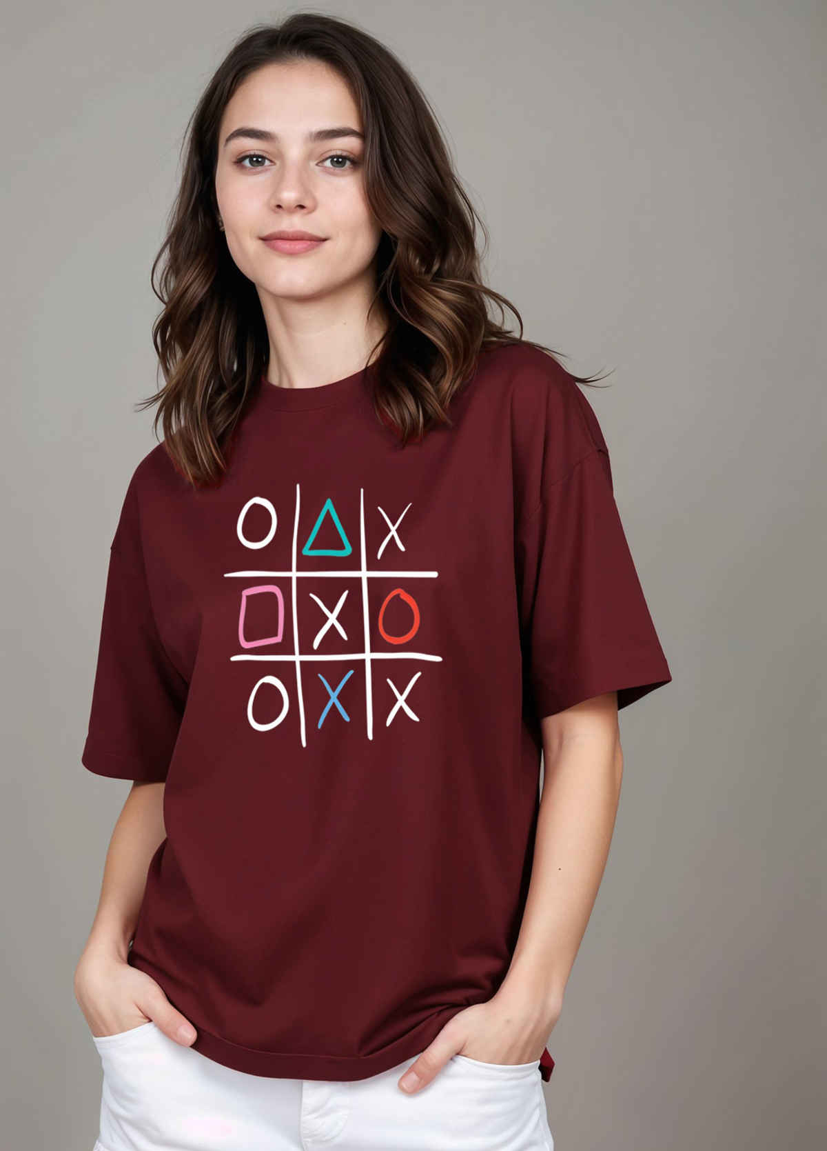 Smartees Women's Oversize Printed T-shirt | WW - 2047 | Maroon - XL