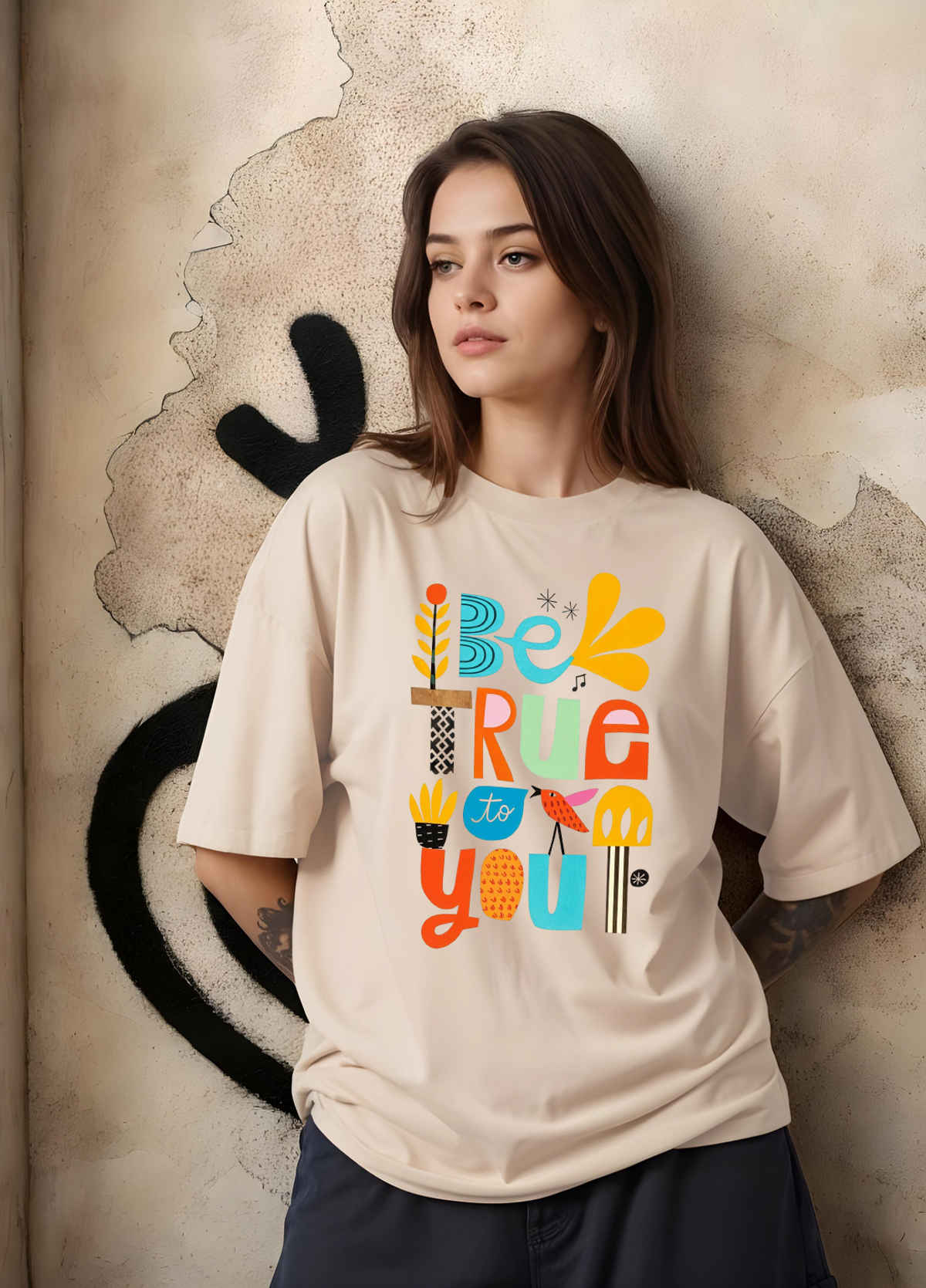 Smartees Womens Oversize Printed T-shirt | WW - 2036 | Skin | L