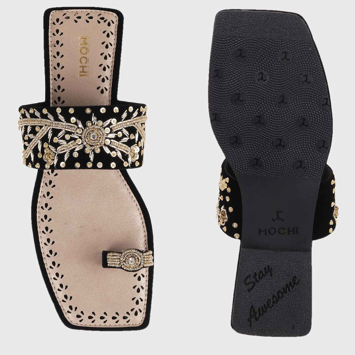 Mochi Women Black Color Slip On Ethnic | Size UK 5 | 35-790