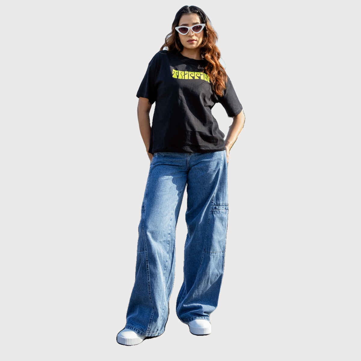 Bonorganik Women's Generic Oversize Front And Back Print T-Shirt | Bon12126 | Black | L