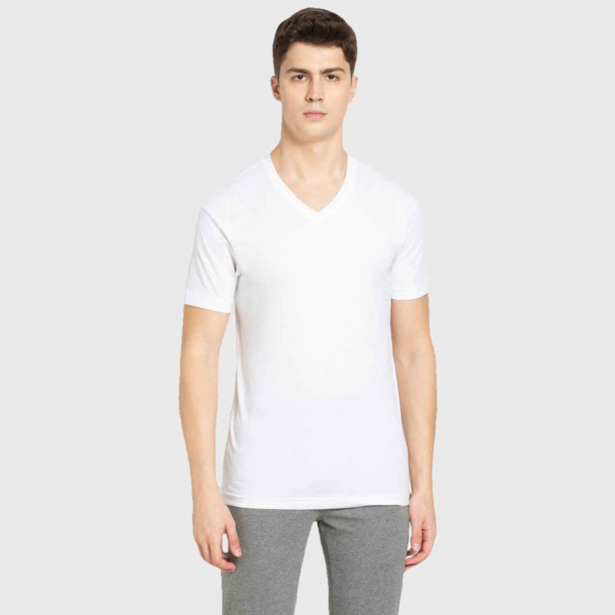 Jockey Men Cotton Rich V Neck Half Sleeve T-shirt | White - XL