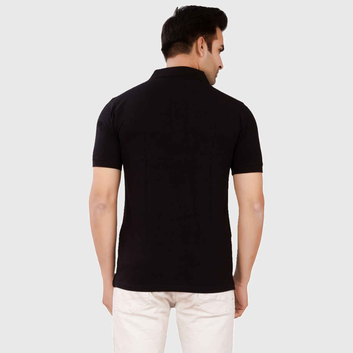 EQL Men's Cotton Solid Lightweight & Breathable Polo T-shirt | Black - L