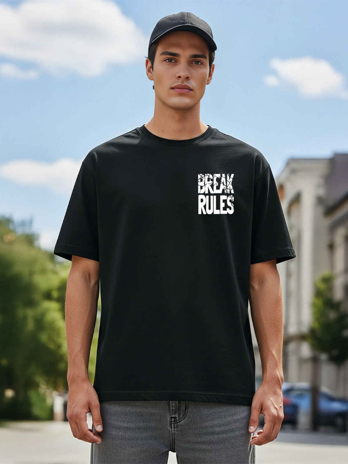 BENNY BROOKS Men's Round Neck half sleeve Oversized T-shirt |AA(ARN)BLACK158 | Black - L
