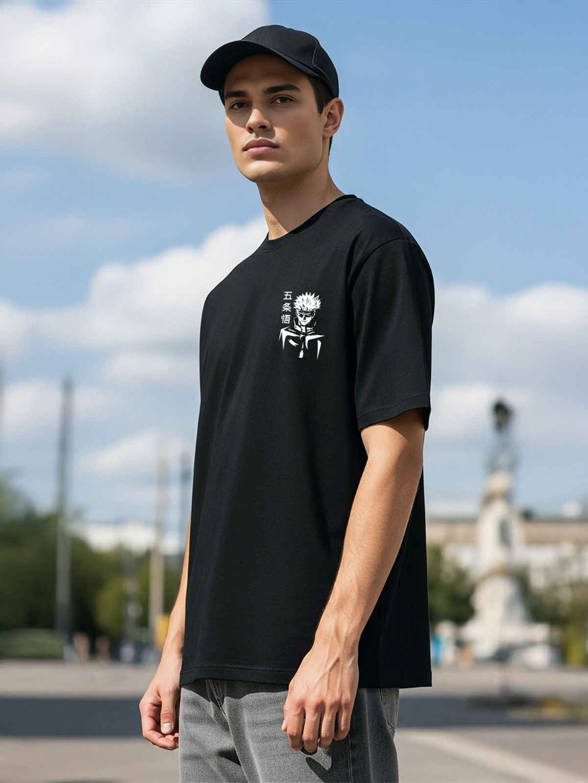 BENNY BROOKS Men's Round Neck half sleeve Oversized T-shirt |AA(ARN)BLACK131 | Black - L