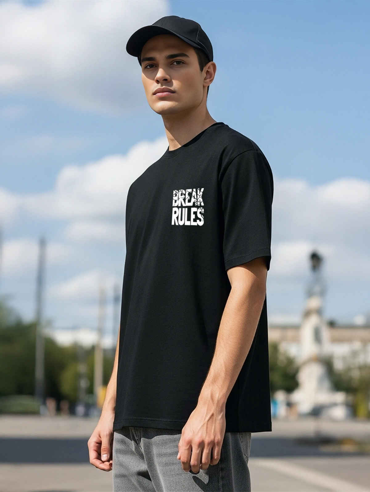 BENNY BROOKS Men's Round Neck half sleeve Oversized T-shirt |AA(ARN)BLACK158 | Black - L