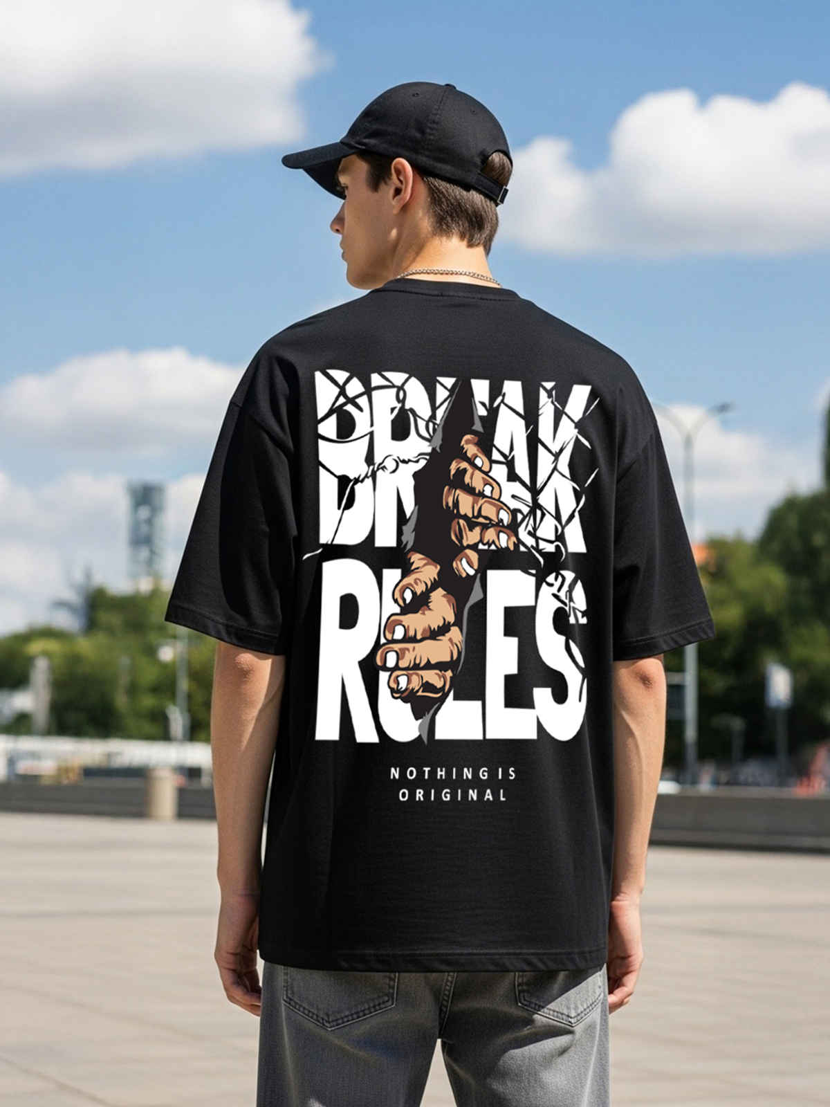 BENNY BROOKS Men's Round Neck half sleeve Oversized T-shirt |AA(ARN)BLACK158 | Black - L