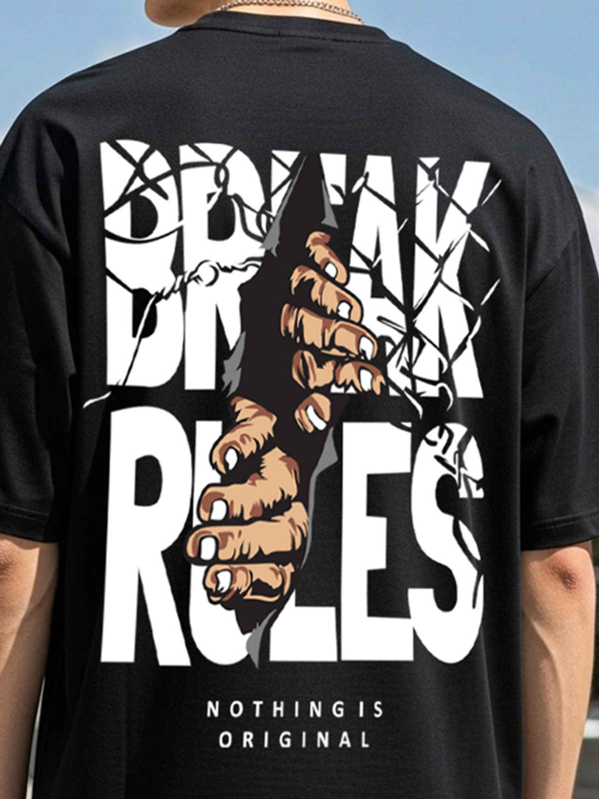 BENNY BROOKS Men's Round Neck half sleeve Oversized T-shirt |AA(ARN)BLACK158 | Black - L