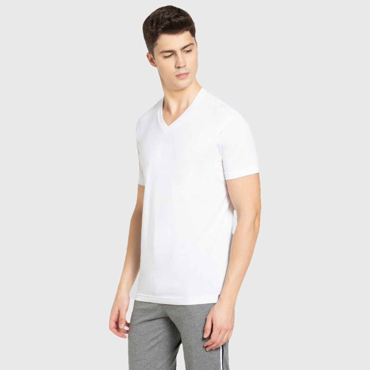 Jockey Men Cotton Rich V Neck Half Sleeve T-shirt | White - XL