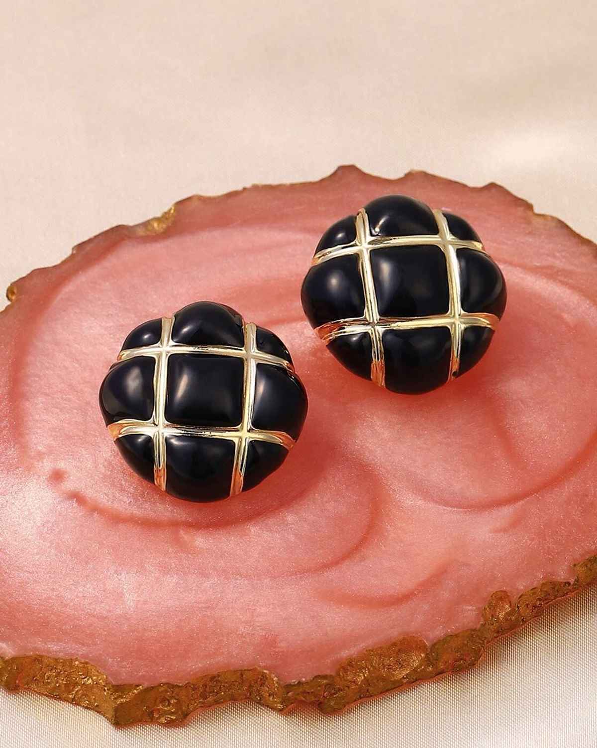 Sohi The Tic-Tac-Toe Stud Earrings - Onyx Black For Women's