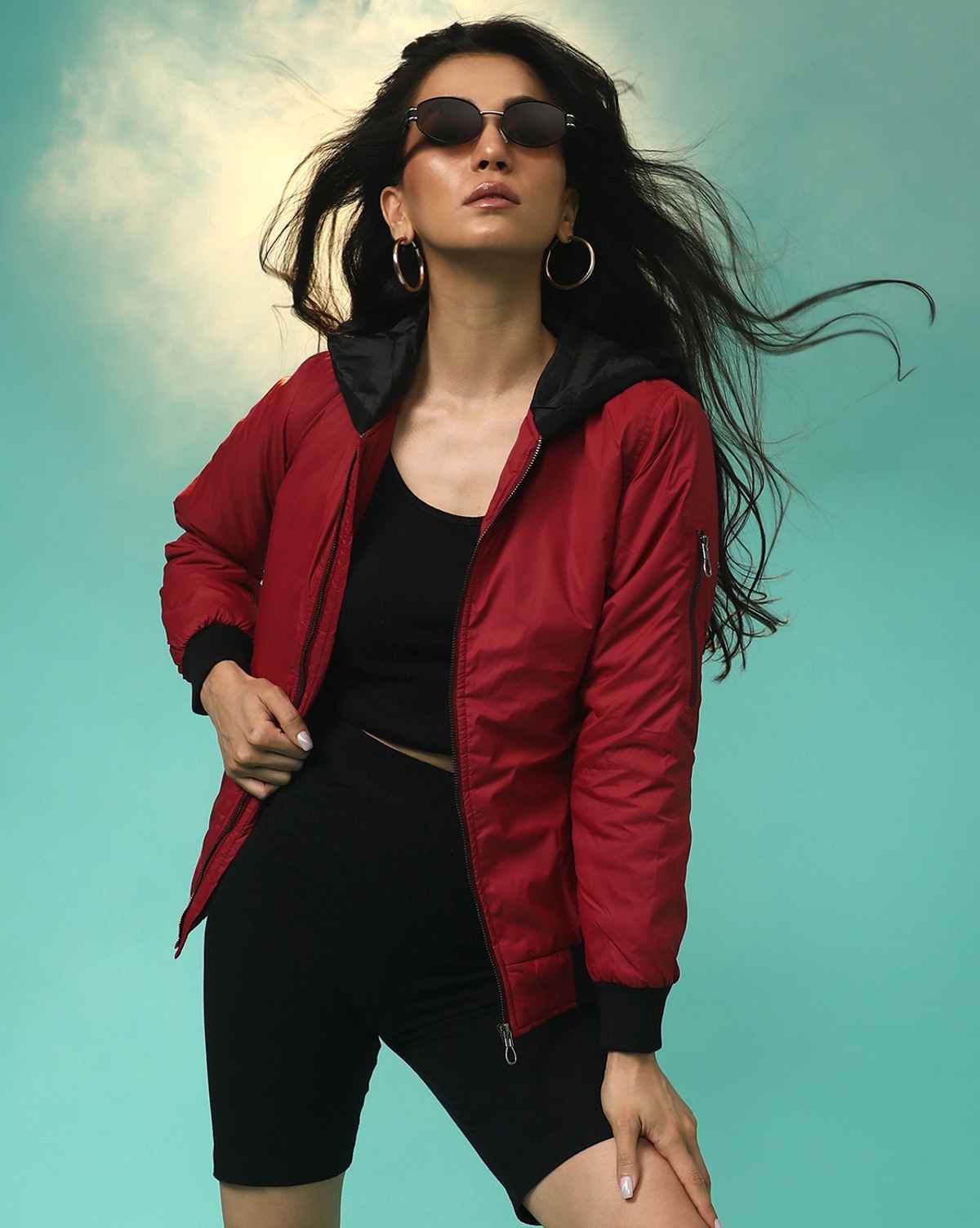 Campus Sutra Women's Zip-Front Jacket With Contrast Hem | Maroon - L