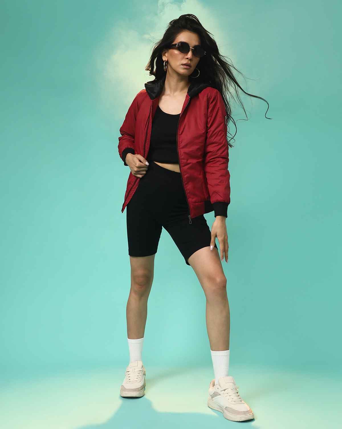 Campus Sutra Women's Zip-Front Jacket With Contrast Hem | Maroon - XL