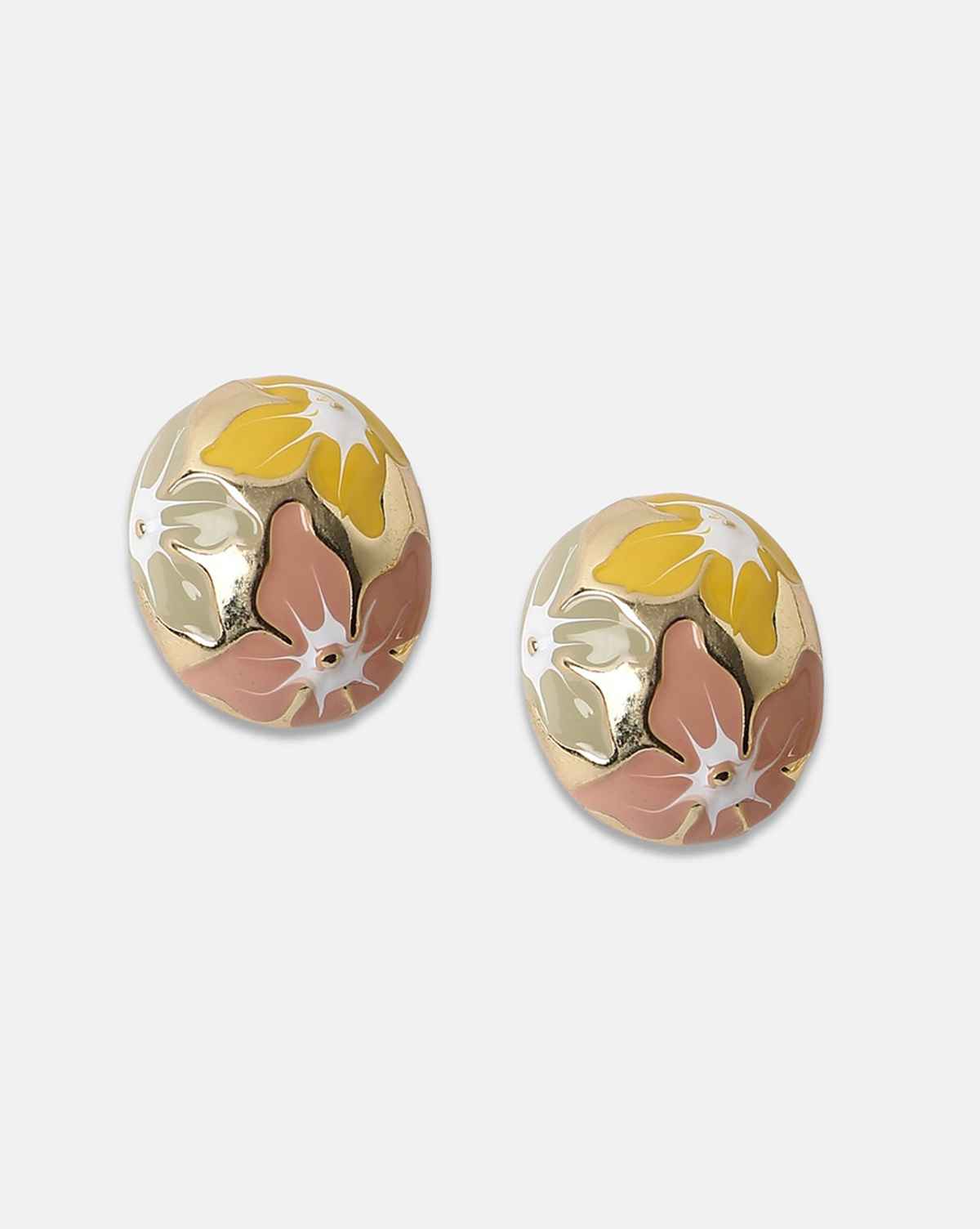 Sohi The Magnolia Stud Earrings - Blush Pink:Pistachio Green For Women's